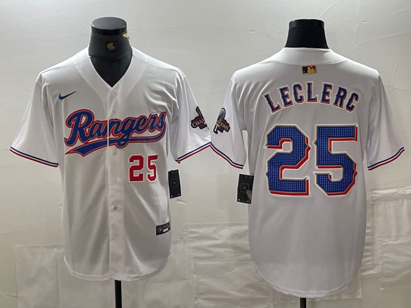 Men Texas Rangers 25 Leclerc White Champion Game Nike 2024 MLB Jersey style 4